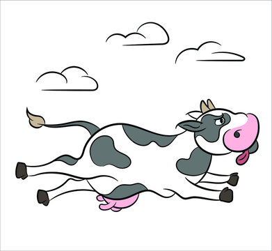 Funny cow floating in the sky cartoon, vector printing logo design