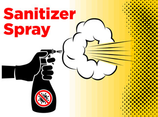 Spraying Anti-Bacterial Sanitizer Spray, Hand Sanitizer Dispenser, infection control concept. Sanitizer to prevent colds, virus, Coronavirus, flu. Vector illustration comic style