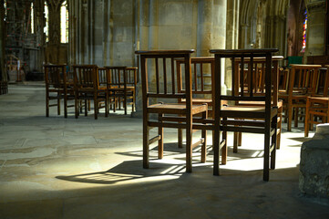empty chairs in a cold dark space
