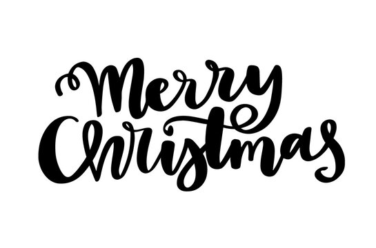 Merry Christmas vector text. Calligraphic Lettering design for greeting card. Creative typography for Holiday card, gift, poster. 