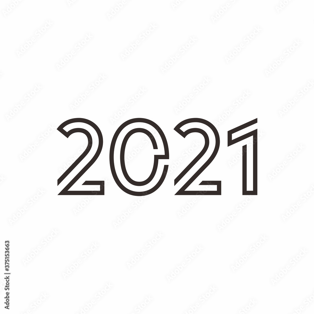 Poster simple flat 2021 new year design, 2021 number text illustration with unique outlined style template 