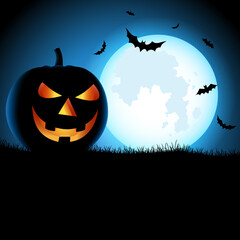 Halloween ghostly poster with pumpkins in blue black design