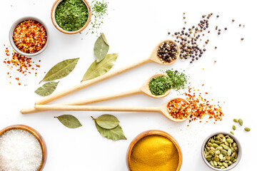 Colourful herbs spices and flavoring for cooking