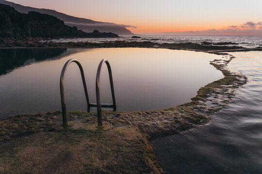 Natural pools at sunset. La Maceta, El Hierro. Canary Islands