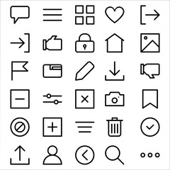 line style user interface icon pack. which contains icons such as menu, message, download, arrows, upload, login, user, sort and many more. suitable for your creative project