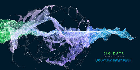 Big data. Abstract visualization polygonal chaotic grid algorithm analyze data. Quantum computing concept. Banner for business, science, engineering and innovations technology. Vector illustration