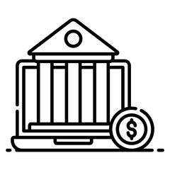 
Bank building inside a laptop, 
 icon design of electronic banking 
