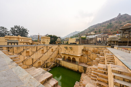 Step well near Amber fort at Jaipur in the Indian state of Rajasthan, India.