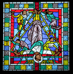 Beautiful and Colorful stainglass light at catholic church.