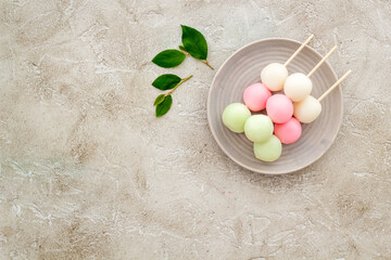 Asian cooking background - traditional sweets Dango, dumpling rice cake