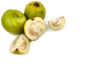 Guava amrud cut slices white pulp with Space for text