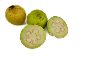 Guava amrud cut slices white pulp with Space for text
