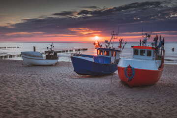 Fishing boats on the beach in Uniescie