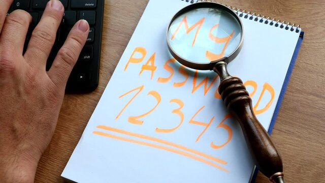 Remembering passcodes - my password written on note sheet by keyboard 