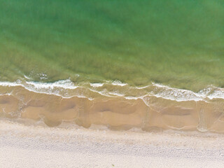 Aerial view white sand beach tropical sea shore