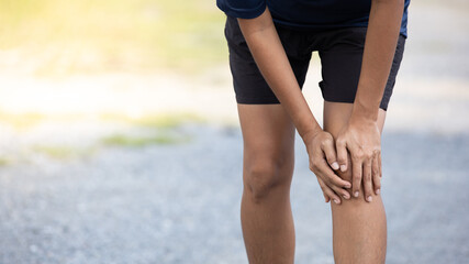 Sports woman with knee injury, Injury from workout concept
