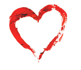 Red hearts gouache texture isolated on white background
