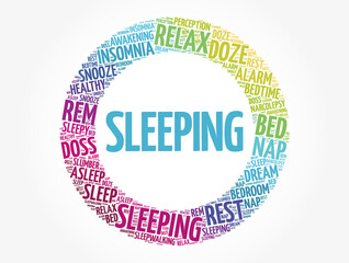 Sleeping circle word cloud collage, concept background