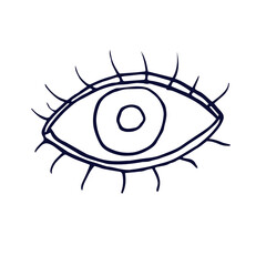 Sketch of  all seeing eye. Witchcraft attributes.  Hand drawn element with magical symbol. Vector illustration in the Doodle style. Isolated object on a white background. 