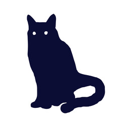 Silhouette of a black cat. Vector illustration. Hand drawn element with magical symbol. Isolated object on a white background. 