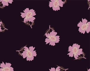 Fototapeta premium Abstract Hand Drawing Geometric Japanese Flowers and Leaves Repeating Vector Pattern Isolated Background 