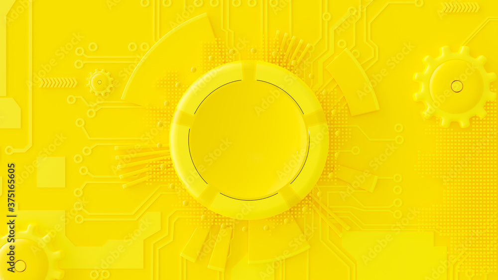 Poster yellow abstract technology background with various technological elements. innovation background cir
