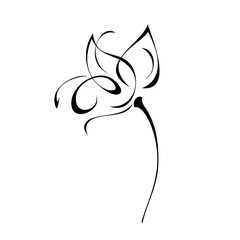 one stylized blooming flower on a short stalk without leaves in black lines on a white background