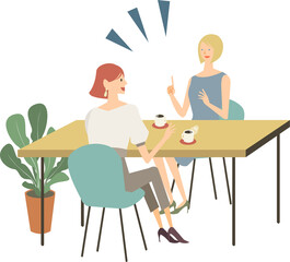 カフェで外国人の女性の英会話をしている女性のベクターイラスト