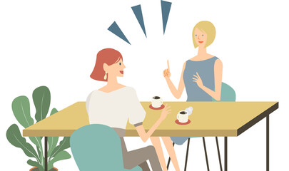 カフェで外国人の女性の英会話をしている女性のベクターイラスト