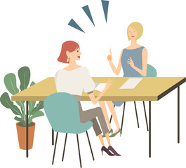 カフェで外国人の女性の英会話をしている女性のベクターイラスト