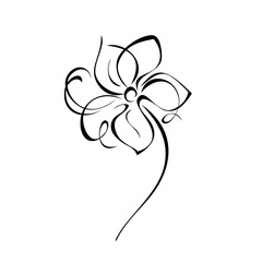 one stylized blooming flower on a short stalk without leaves in black lines on a white background