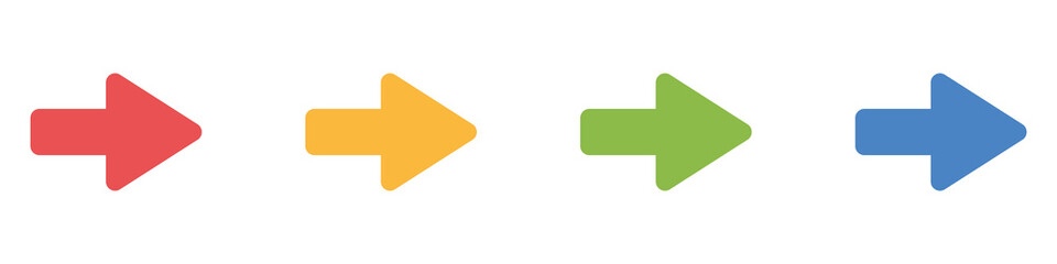 Arrows icons set of different colors isolated on white background. Direction concept. Vector illustration
