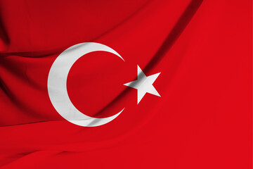3D illustration of the national flag of Turkey on fabric texture background. Flag image for design on flyers, advertising. 3D 