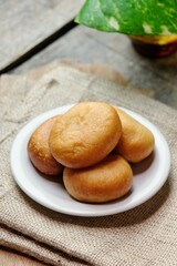 details of fried bread served on the table, view from top side