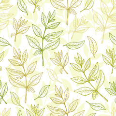 Green Floral background. Leaves Seamless pattern. Henna plant. Vector leaf.
