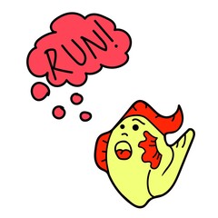 The stylized cartoon waterfowl monster is scared, running and screaming.