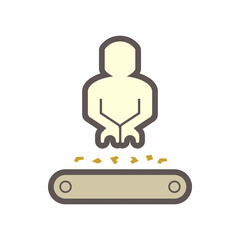 Obraz premium Worker working with product on production line, vector icon design on white background.