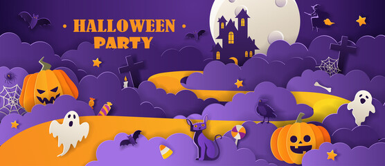 Halloween party invitation with haunted house