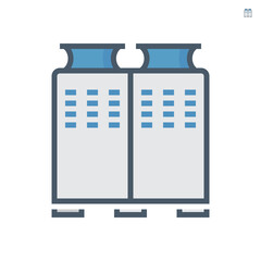 Cooling tower icon. That is a heat ventilation technology for idustrial i.e. oil refinery, petrochemical and  chemical plant, nuclear power station and HVAC system for cooling building. 64x64 px icon.
