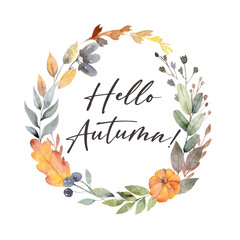  hello autumn poster, illustration floral Botanical leaf Autumn © Tatyana