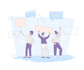 Protest. Group of men and women with banners.