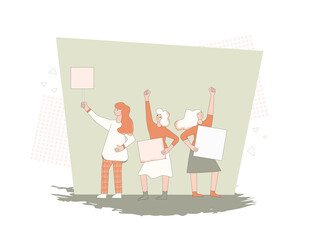 Protest. Group of men and women with banners.