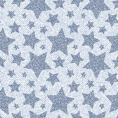 Jeans background with Stars. Vector Denim seamless pattern.
