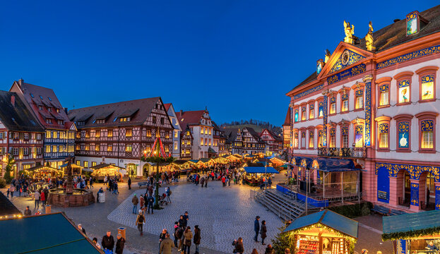 Christmas Market at dusk in Gengenbach, Black Forest, Germany