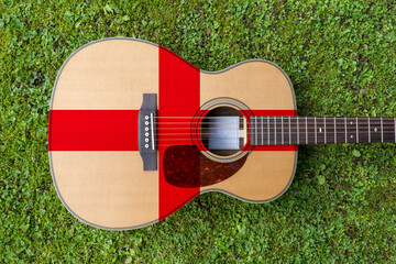 England St George  flag motif painted on wooden steel string acoustic guitar
