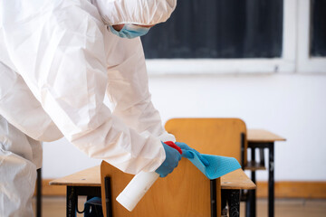 Cleaning and disinfection school class to prevent COVID-19.M