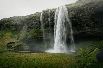 Obraz premium Seljalandsfoss waterfall in South Iceland. Beautiful nature landscape