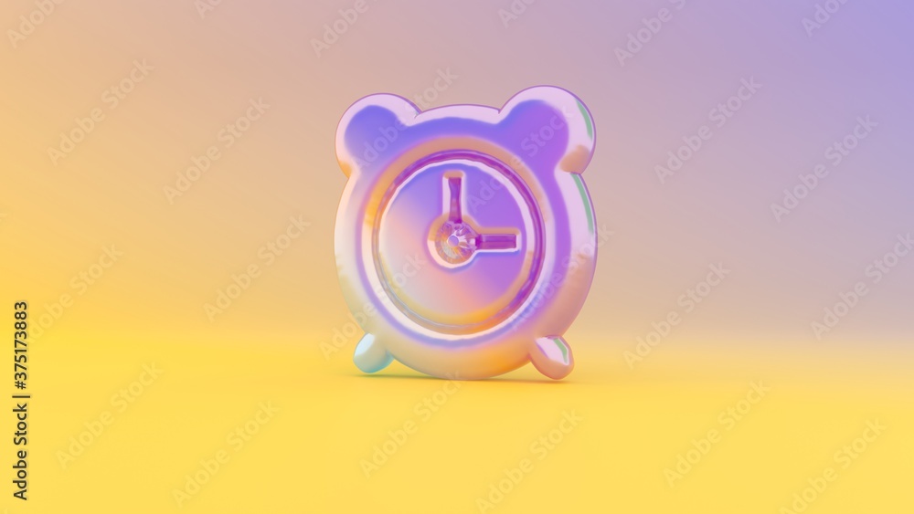 Poster 3d rendering colorful vibrant symbol of alarm clock on colored background