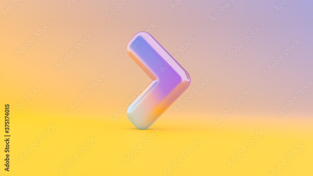 Poster 3d rendering colorful vibrant symbol of angle right on colored background