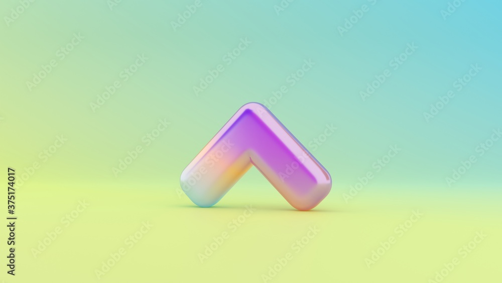 Poster 3d rendering colorful vibrant symbol of angle up on colored background